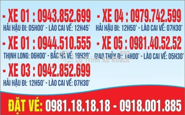 Tổng hợp Nhà xe Duy Duy tuyến Hải Hậu - Bắc Hà - Lào Cai